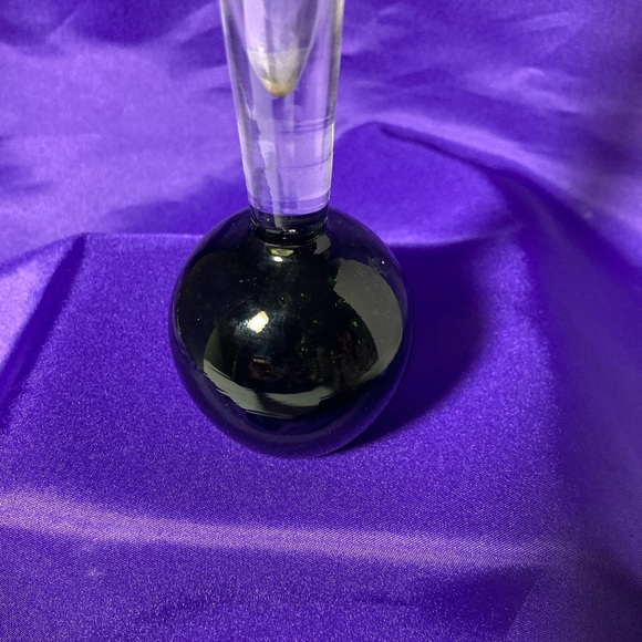 Vintage Mid-Century Bud Vase: Black Ball Base, Clear Glass - Picture 3 of 4